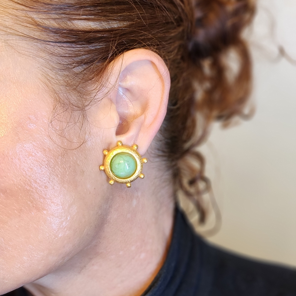 1980s Karl Lagerfeld Yellow Gold And Green Starburst Earrings